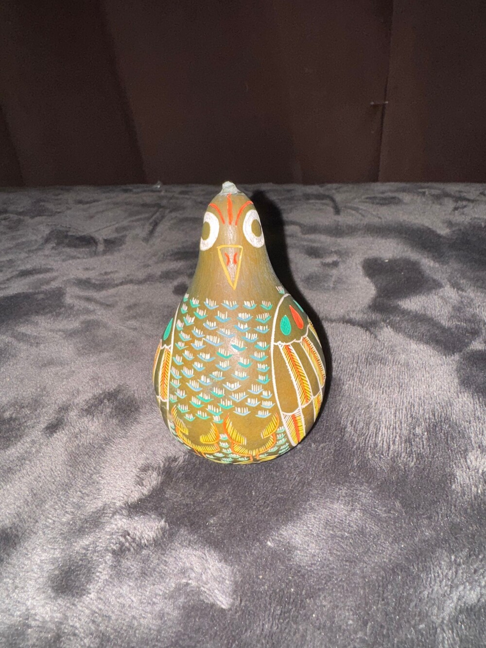 Vintage hand painted Peruvian gourd bird Figurine